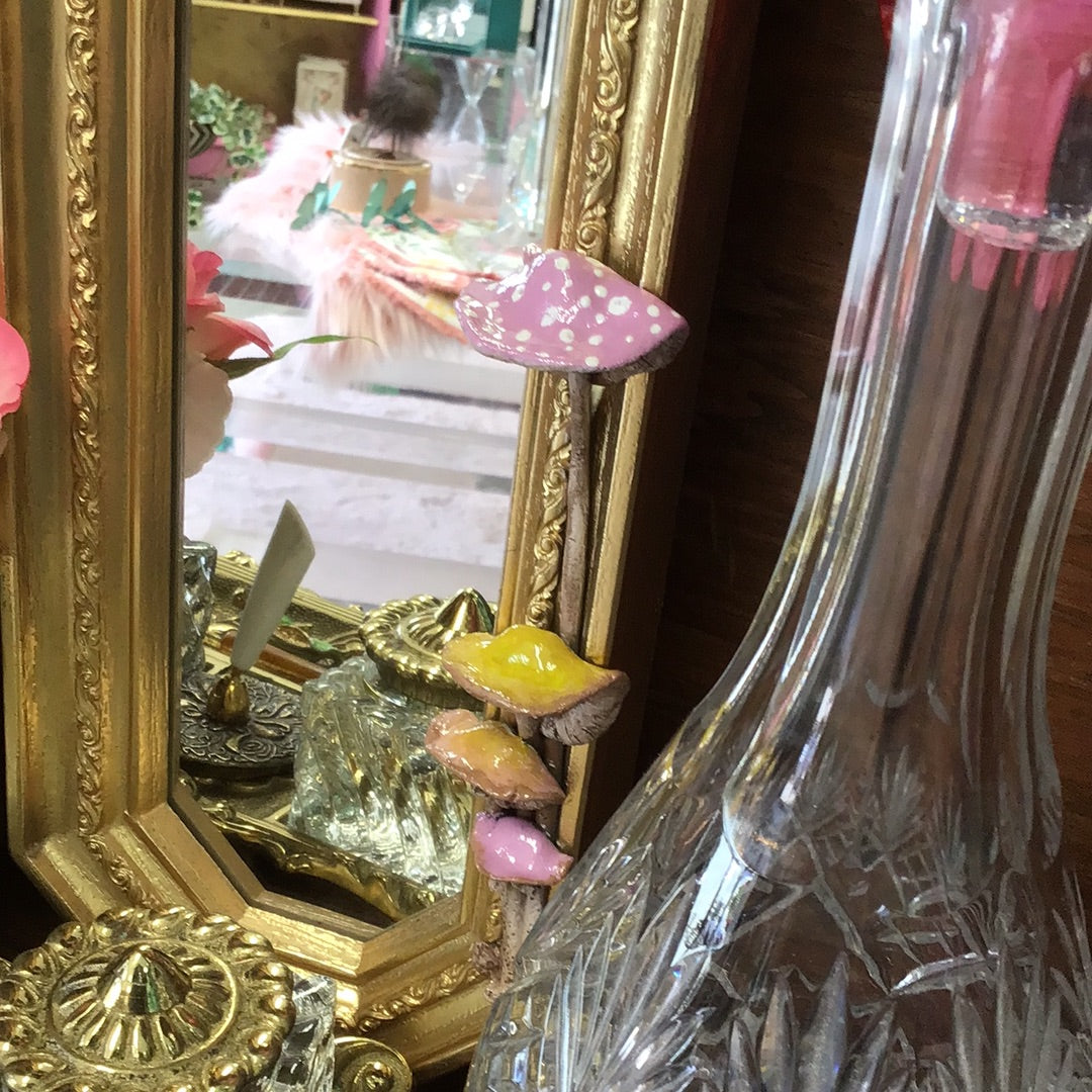 Vintage gold mirror with hand sculpted mushrooms