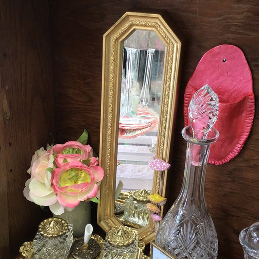 Vintage gold mirror with hand sculpted mushrooms