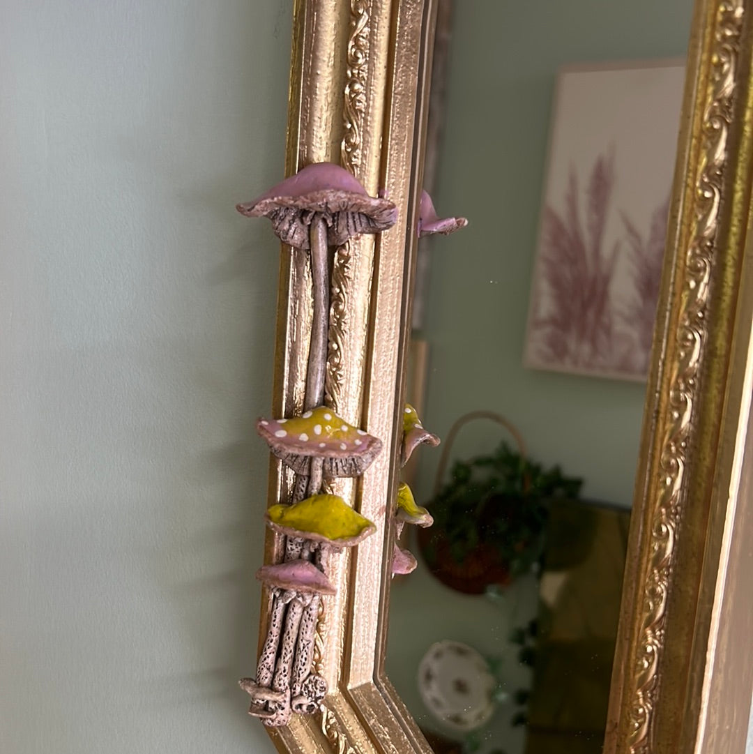 Vintage mirror with hand sculpted mushrooms!