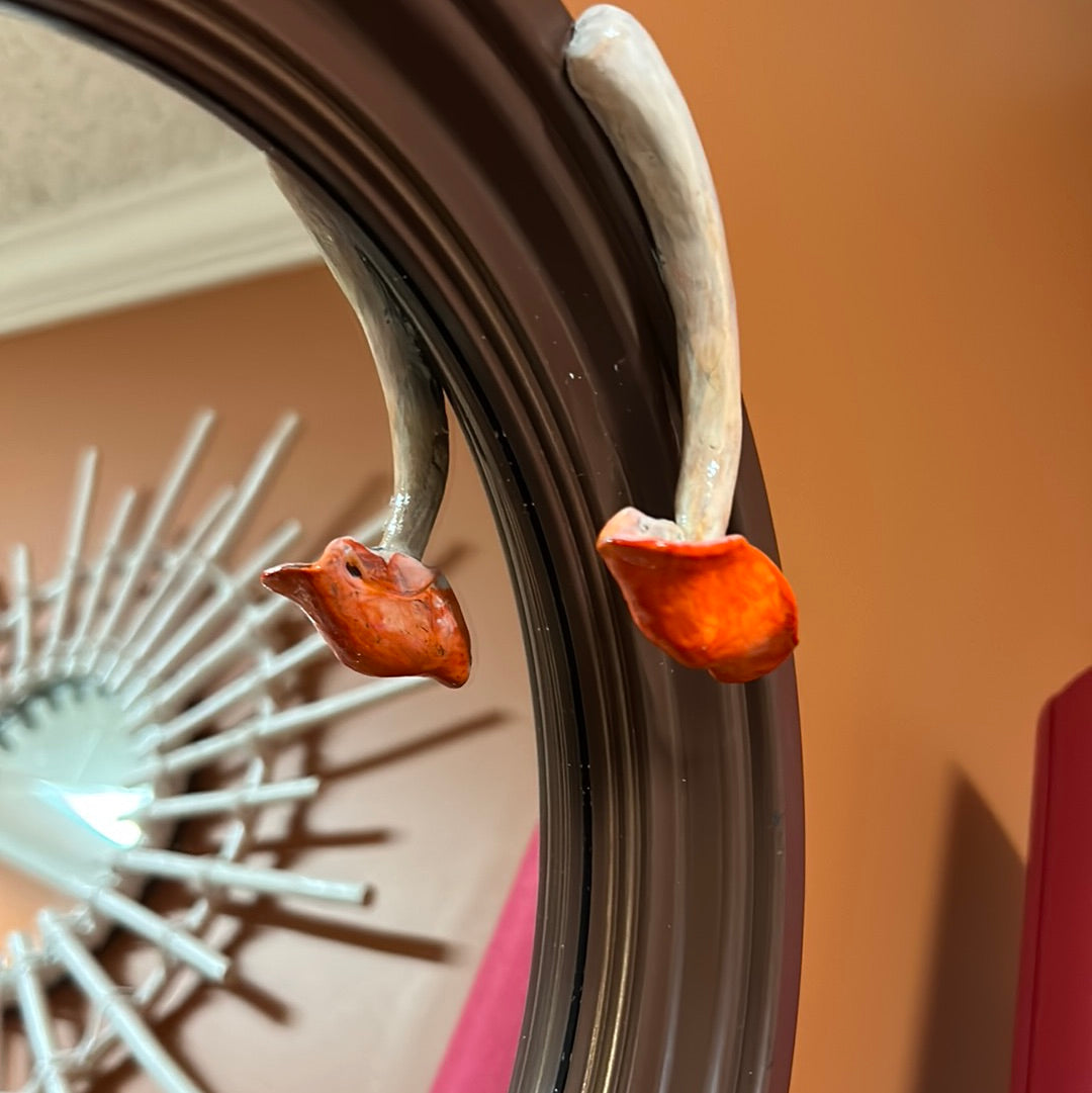 Vintage mirror with hand sculpted mushrooms