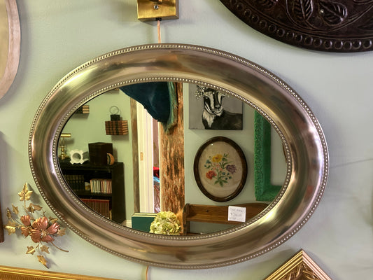 Shiny Silver Oval Mirror