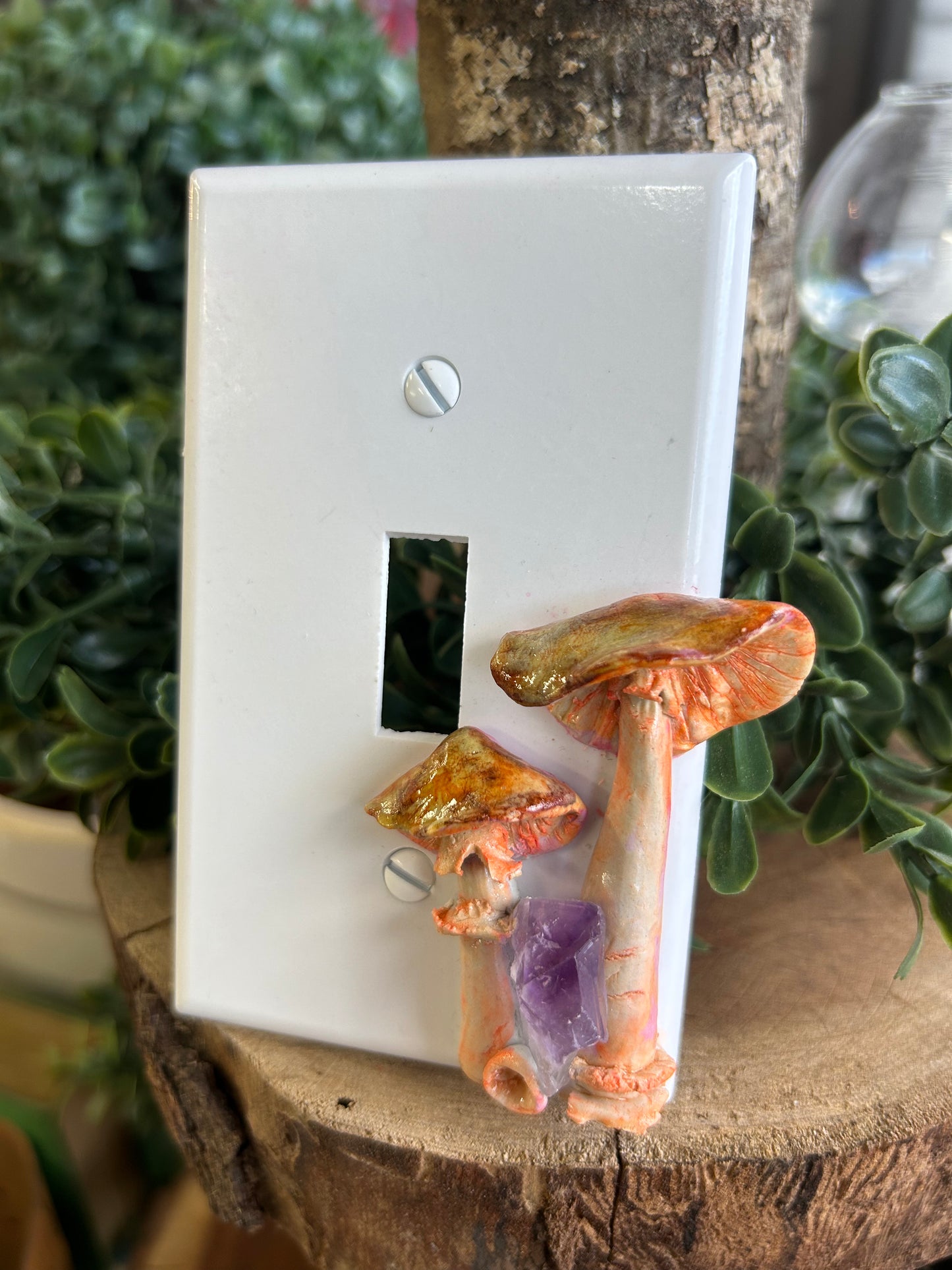 Mushroom and amethyst switch plate cover