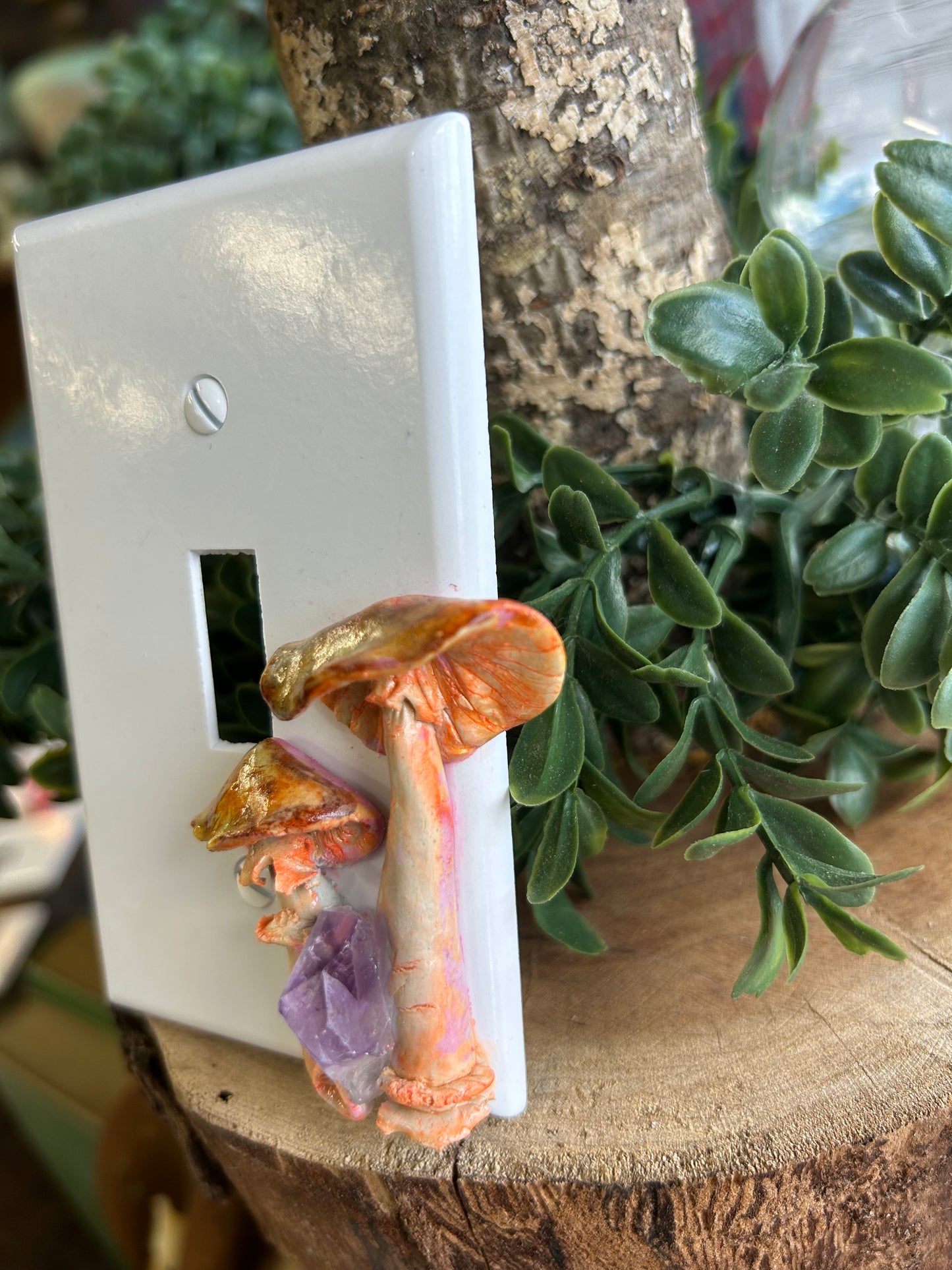 Mushroom and amethyst switch plate cover